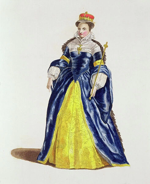 Queen Mary I (1516-58) of England in 1554 (coloured engraving)