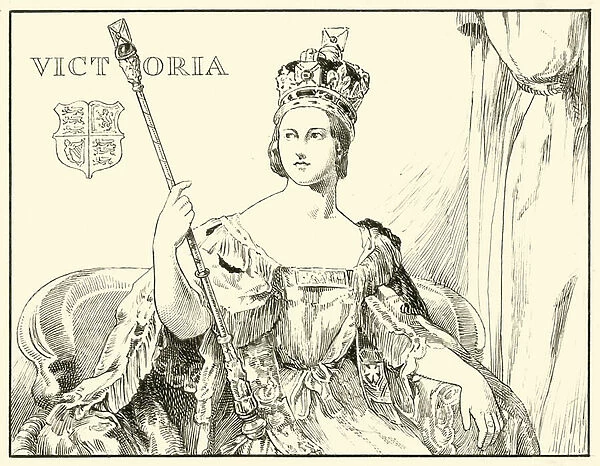 Queen Victoria (After the Coronation Portrait by Sir George Hayter) (ink on paper)