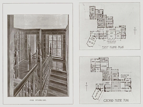 Queendon Hall, Newport, Oak Staircase, First Floor Plan, Ground Floor Plan (b  /  w photo)
