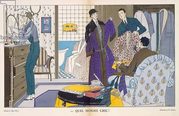 Quel homme chic, mens fashion, 1921 (colour litho)