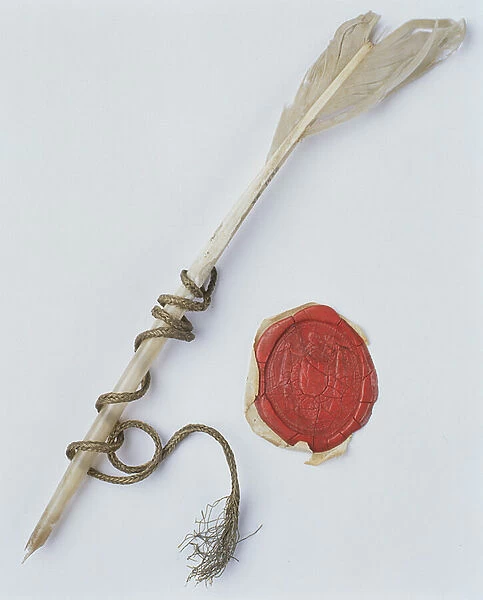 Quill pen and wax seal, 1802