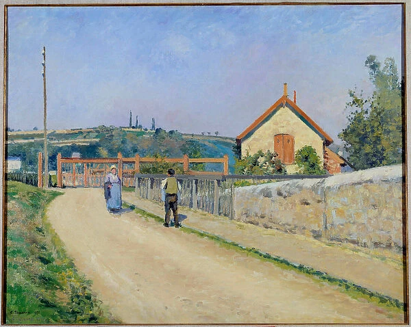 The railway barrier at the Patis, near Pontoise Painting by Camille Pissarro (1830-1903