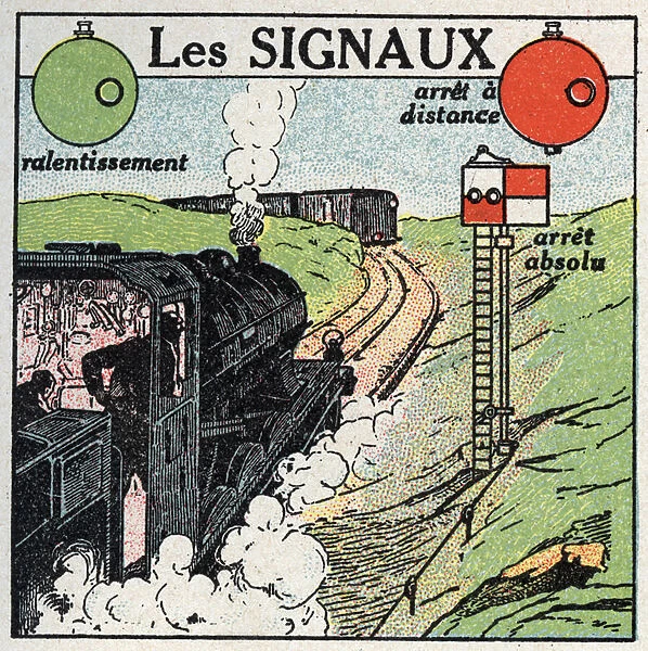 Railways: signals used to ensure traffic safety. Anonymous illustration from 1925