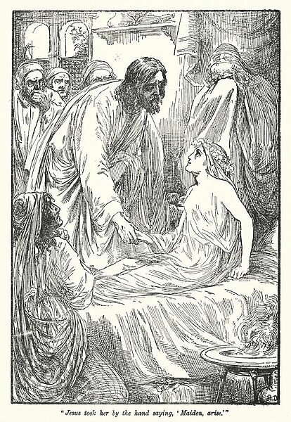Raising of Jairus daughter by Jesus Christ (engraving)