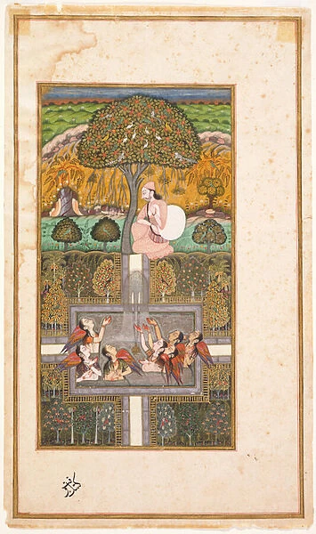 Raja Bikram and the Angels, illustration from the Gulsham-i-Ishq, c
