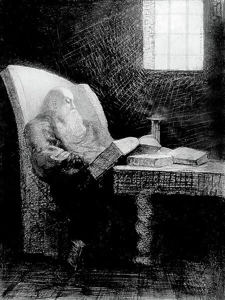 the reader, drawing by Odilon Redon (1840-1916)