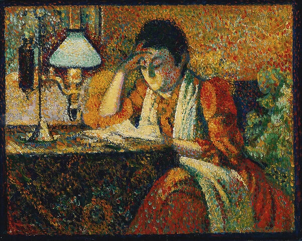 The Reader par Lemmen, Georges (1865-1916). Oil on wood, size : 30, 5x38, 7, c