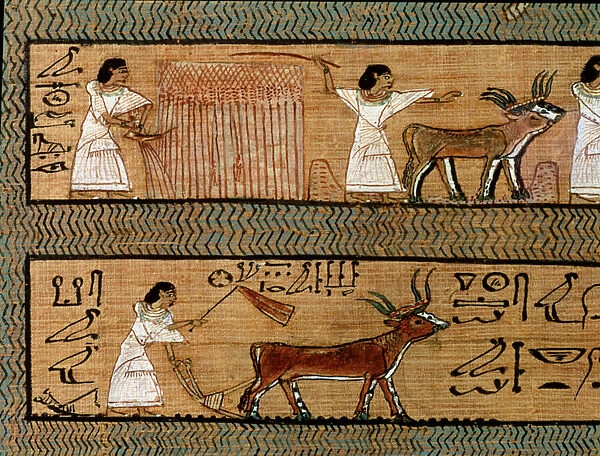 Reaping and ploughing, detail from a depiction of farming activities in the afterlife