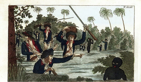 Rebellion of a brown negre in the Netherlands Antilles - Strong water extracted from the Encyclopedie of Natural History: Humanite, by Gottlieb Tobias Wilhelm (1758-1811)