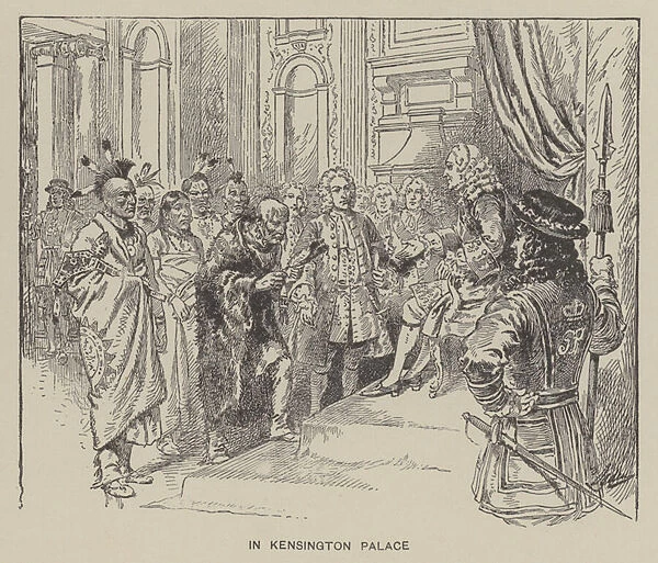Reception of Creek Indians by King George II at Kensington Palace, 1734 (litho)