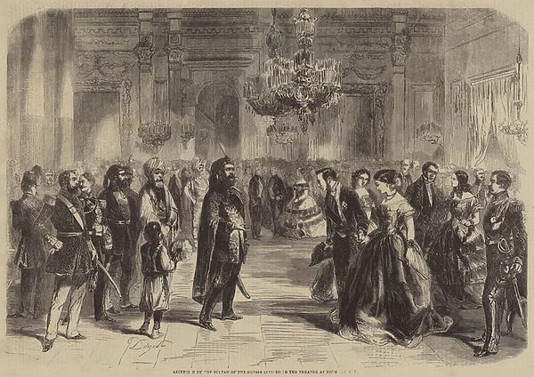 Reception by the Sultan of the Guests invited to the Theatre at Dolmabahce (engraving)