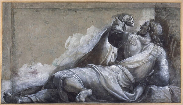 A reclining apostle (black chalk with brown wash on carta azzurra)