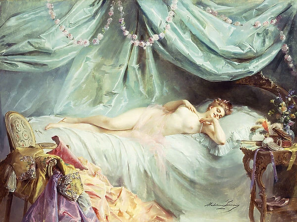 Reclining Nude in an Elegant Interior, (oil on canvas)