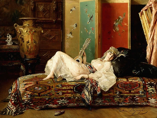 A Reclining Odalisque, (oil on panel)