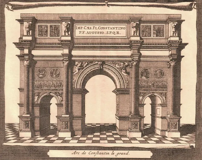 Framed Print : Reconstruction of the Arch of Constantine, Rome, Lazio, Italy, copper engraving, ca 165x1355 cm Framed Print : Reconstruction of the Arch of Constantine, Rome, Lazio, Italy, copper engraving, ca 165x1355 cm