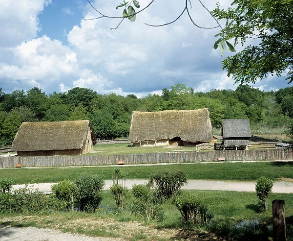 Reconstruction of Gallic village huts. Archeodrome of Burgundy