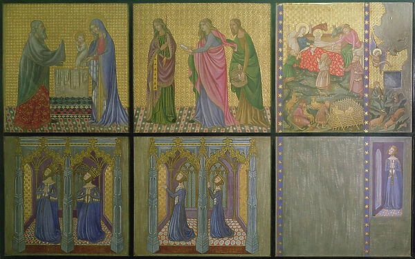 Reconstruction of a wall a painting originally in St. Stephen's Chapel, depicting Queen Philippa (c. 1314-69) and her daughters