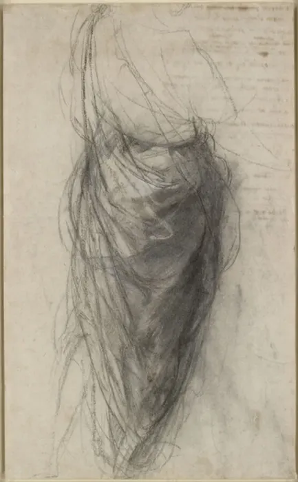 Framed Print : Recto: Study for the Drapery of a Man in back view (Study for the Disputa), WA1846 Framed Print : Recto: Study for the Drapery of a Man in back view (Study for the Disputa), WA1846