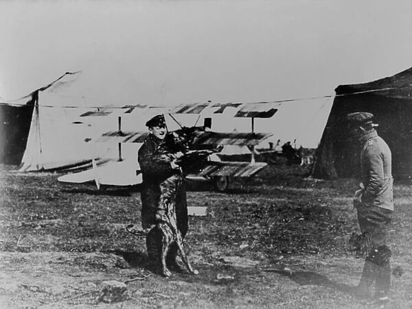 The Red Baron and his dog (b  /  w photo)
