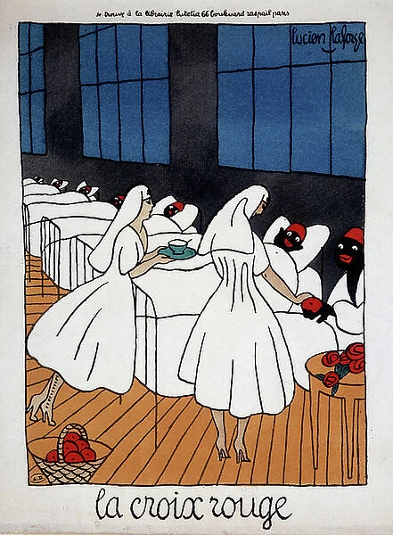 The Red Cross: Nurses Nursing Tirailleurs - drawing by Lucien Laforge (1889-1952), ' ABC... XYZ', n.d. v.1910