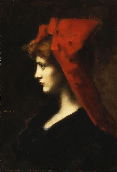 The Red Hat, (oil on canvas)