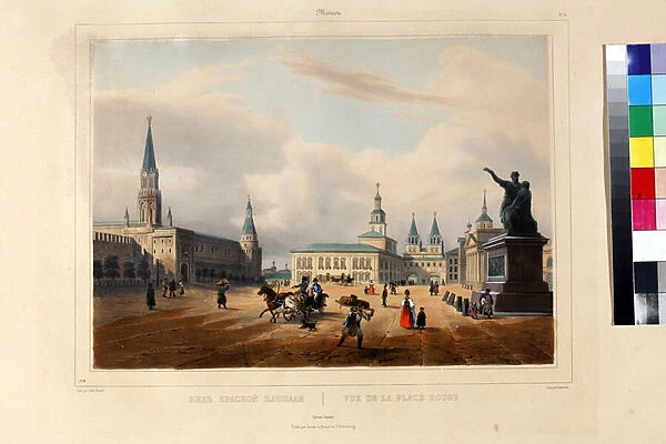 The Red Square (la place rouge) in Moscow par Arnout, Louis Jules (1814-1868), 1840s - Colour lithograph - State Museum of A. S. Pushkin, Moscow