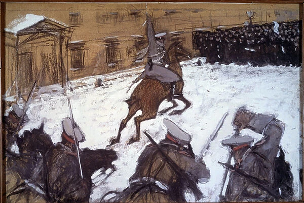 Red Sunday (Bloody Sunday) in St. Petersburg: 'Military repression during the 1905 demonstrations in St. Petersburg'the cavalry of Tsar Nicholas II charges against the grevists who came peacefully to protest in front of