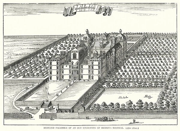 Reduced Facsimile of an Old Engraving of Heriots Hospital (engraving)