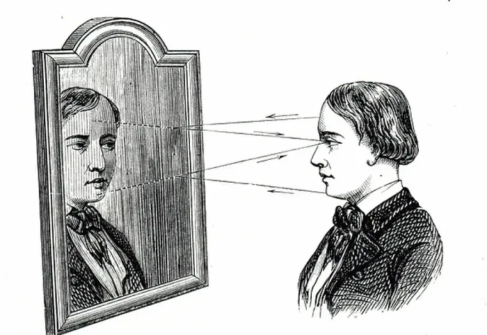 Framed Print : The reflection of an object in a plane mirror