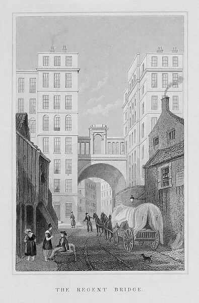The Regent Bridge, Edinburgh, engraved by Thomas Barber, 1829 (engraving) (b  /  w photo)