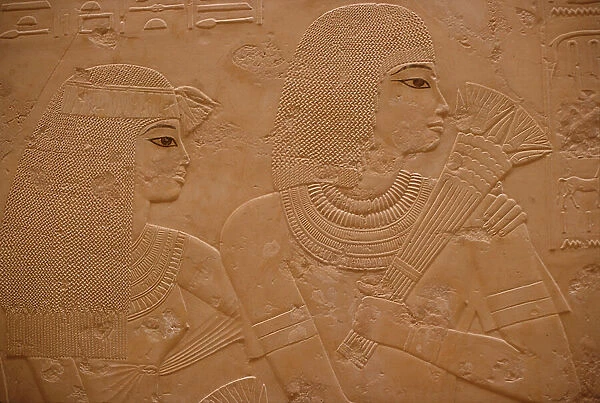 Relief depicting friends or relatives in the Tomb of Ramose, Vizier and Governor of Thebes at the beginning of the reign of Amenophis IV (Akhenaten) (reg.c.1352-1336 BC) Dynasty XVIII, New Kingdom (limestone)