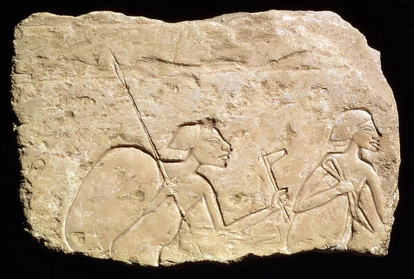 Relief depicting two soldiers, New Kingdom, c. 1353-1335 BC (limestone)