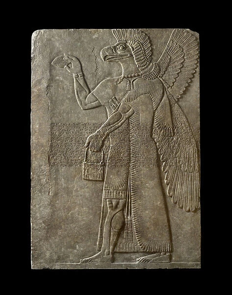 Relief of winged genius facing left, 9th century BC (marble)