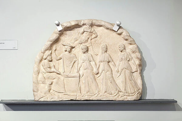Relief of worshippers in the cave of Pan (pentelic marble)