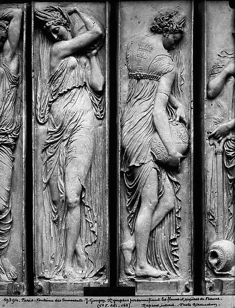 Detail of reliefs from the Fountain of the Innocents depicting nymphs personifying
