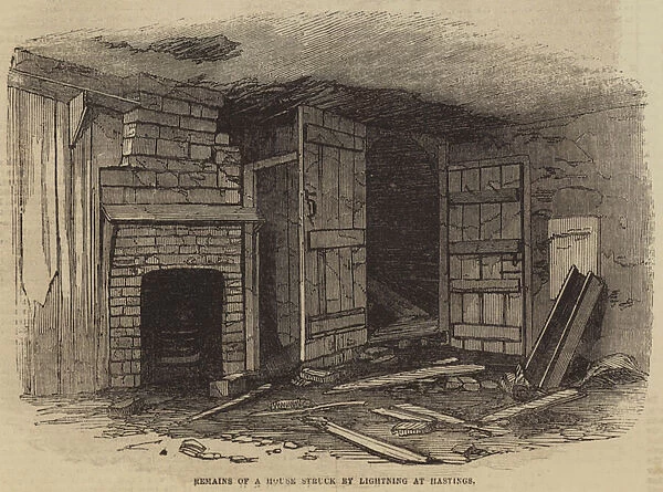 Remains of a House struck by lightning at Hastings (engraving)