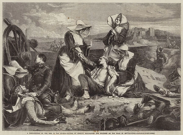 A Reminiscence of the War in the Crimea, Sisters of Charity succouring the Wounded on the Field of Battle (engraving)
