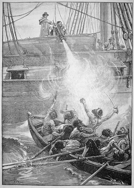 Repelling Pirates with a blast of the Swivel Gun (litho)