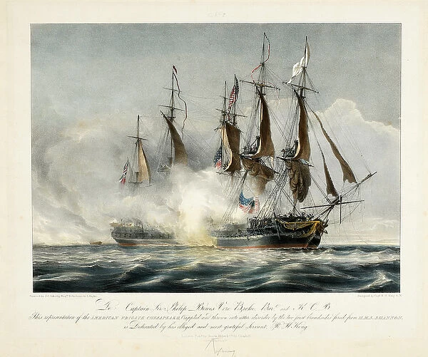This representation of the American Frigate Chesapeake, crippled