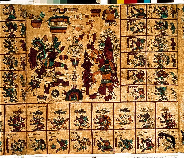 Representation of Aztec deities and boxes corresponding to the calendar