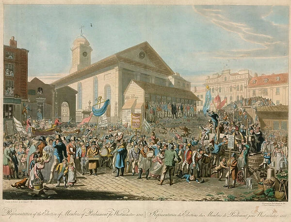 Representation of the Election of members of Parliament for Westminster, 1818 (coloured engraving)