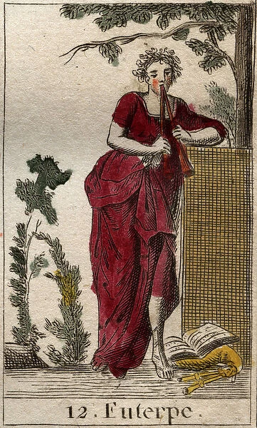 Representation of Euterpe, muse of music, surrounded by music books