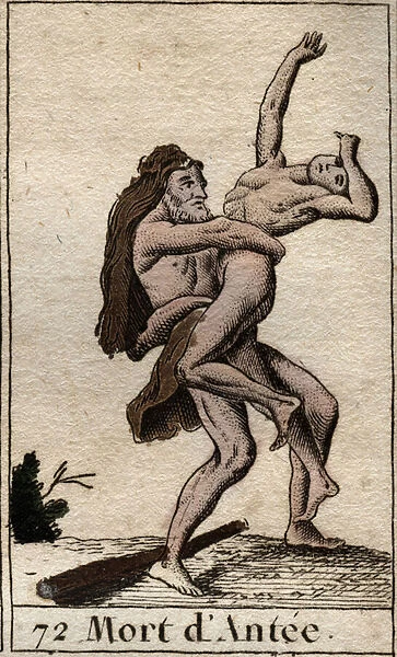 Representation of Hercules Terrassant Ante, King of Libya (Heracles (Hercules) killing Antaeus with a bearhug) From 'Mythology of Youth 'by Pierre Blanchard 1803