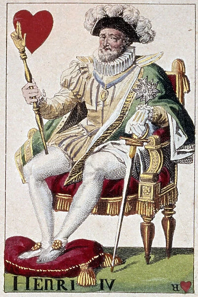 Representation of King Henry IV (1553-1610). Detail of a play card made by Gustave