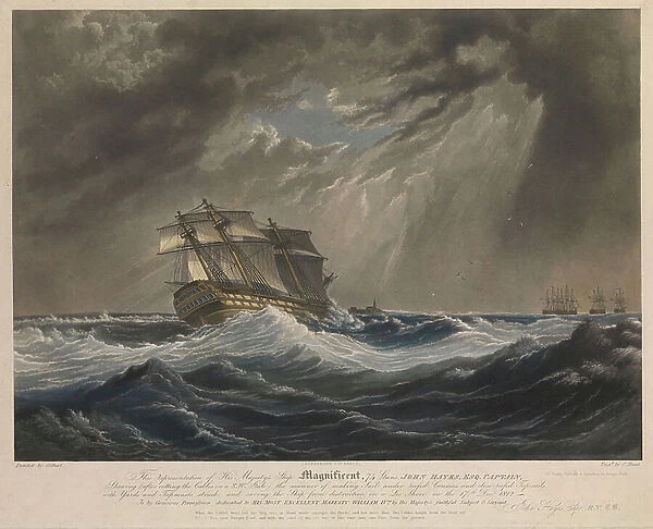 This representation of His Majesty's Ship Magnificent, 74 Guns... 1830 (hand-coloured aquatint)