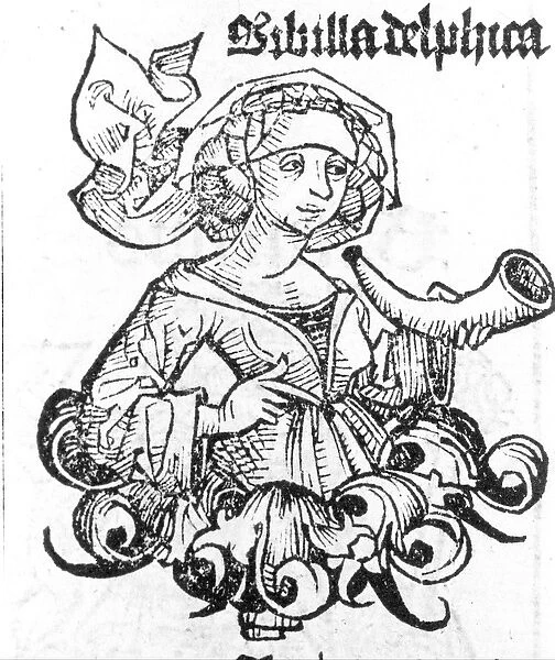 Representation of the Pythia of Delphi. Xilography from 'Liber chronicarum'