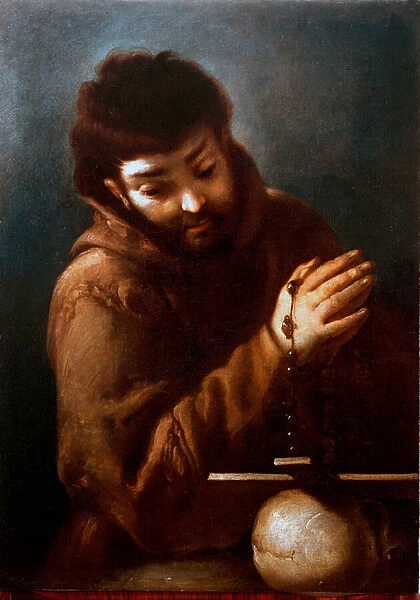 Representation of Saint Francis of Assisi worshipping the crucifix
