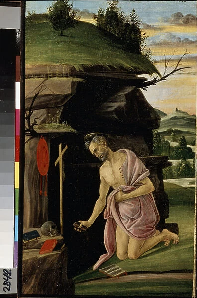 'Representation de saint Jerome'Tempera sur bois de Sandro Filipepi dit Botticelli (1445-1510). 1498-1505 Dim. 44. 5x26 cm Musee de l Ermitage, Saint Petersbourg