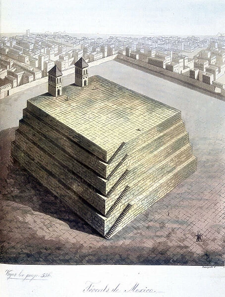 Representation of Tenochtitlan, former Aztec capital that was shot dead by Cortes in 1521. In 'The old and modern costume', 1819-1820 by Jules Ferrario