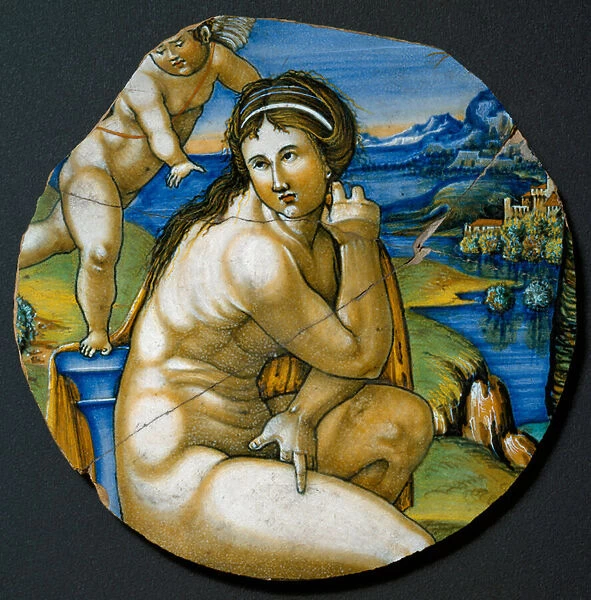 Representation of Venus. Ceramic plate produced in Faenza, Italy